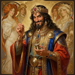 charming ( ( ( tailor ) ) ) of middle - eastern descent, dressed in fine colorful robes and jewelry over fantasy armor, goatee, smirking, holding a magic needle and spool, fantasy art by barret frymire and artem priakhin and wenjun lin and greg rutkowski and alphonse mucha, artstation, matte, illustration, intricate, highly - detailed high resolution