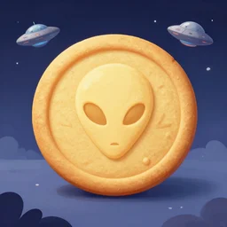 cookie from space, ufo, spaceship, alien landscape, artstation