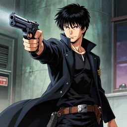 Rick Dekcard from Blade Runner pointing with his gun by Tite Kubo