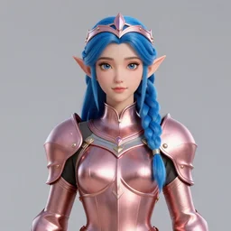 portrait of a regal elf with blue braided hair wearing a rose gold breastplate and circlet, 3 d render by mandy jurgens, artgerm, and lu ji, centered, artsation contest winner, cgsociety, fantasy art, cryengine, concept art, photorealism, daz 3 d, sketchfab, zbrush, vray