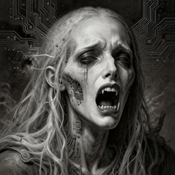 terrifying unholy crying ghost, very detailed face, detailed features, fantasy, circuitry, explosion, dramatic, intricate, elegant, highly detailed, digital painting, artstation, concept art, smooth, sharp focus, illustration, art by Gustave Dore, octane render