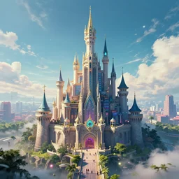 cyberpunk castle in the sky dream scape
