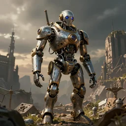 a steampunk robot in the style of mitch o'connell
