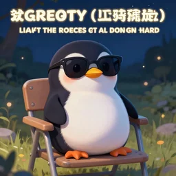 digital art of a cute and small penguin! sitting outside on a chair at night while wearing sunglasses, detailed, trending on artstation, digital art, award winning art, detailed digital art, painting