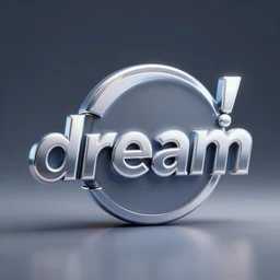 a chrome logo that says! dream, typography, 3 drender, octane render