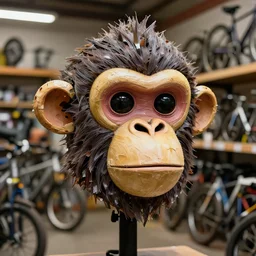 portrait of a monkey head made from recycled materials from a bike shop, trending on artstation, league of legends, sharp, focus, professional photography
