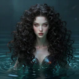 pretty mermaid emerging from the water, portrait, elegant, beautiful face, long curly hair, dark fantasy, scifi, volumetric lights, intricate, intense detail, digital painting, artstation, concept art, soft shading, cinematic, hyperealistic, illustration, style of h. r. giger, 3 d 4 k
