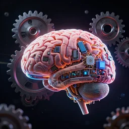 digital brain with electronic devices in the shape of cogs in space, artistic, contrast, dramatic lighting, intricate details, vivid colors, hdr, ue 5, ue 6, unreal engine 5, cinematic 4 k wallpaper, 8 k, ultra detailed, by popular digital, artstation