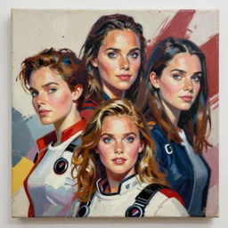 detailed artwork by phil noto ; stylized painting of young jennifer connelly ; gal gadot ; eva green ; young jennifer connelly from the rocketeer ; brush texture ; asymmetric composition ; paint texture ; trending on artstation ; gallery painting by phil noto, comic style