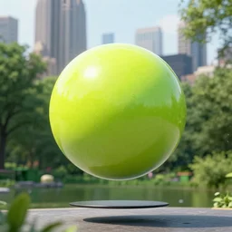 photo of a chartreuse energy ball hovering in central park