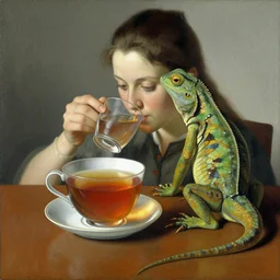 macron drinking a tea with the lizard queen by edward hopper