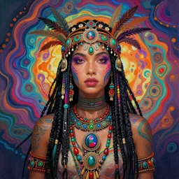 hyper detailed ultra sharp of a beautiful tribal shaman trance girl. trending on artstation, warpaint aesthetic, earthwave, colorful, psychedelic, ornate, intricate, digital painting, concept art, smooth, sharp focus, illustration, art by artgerm and greg rutkowski and alphonse mucha, 8 k