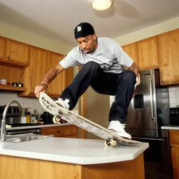tony hawk grinding on the kitchen counter