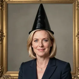 conservative mp liz truss wearing a dunces cap, norman rockwell painting