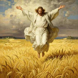 walter white as god decending upon a golden field of wheat, trending on artstation, gustave dore, renaissance art, hyper detail, bloom, painting