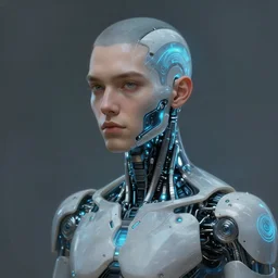 organic cyborg man. young. handsome. synthetic skin. glowing cybernetics. human face. intricate. diffuse lighting. scifi. bioluminescence. highly detailed. semi-realistic. digital painting by Sung Choi and Sebastian Bąkała and Furio Tedeschi