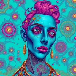 a bright teal magenta gold humanoid, liminal, hyper detailed, intricate, in the style of salvador dali and junji ito and guillermo del toro, selfie