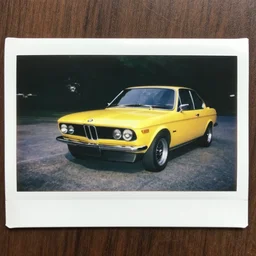 old polaroid shots of a yellow BMW
