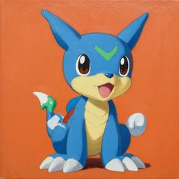 agumon from digimon, oil on canvas