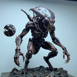photo taken of an epic intricate, ultra detailed, super realistic gritty, wet, slimy, lifelike sculpture of a nightmarish hellish insectoid creature created by weta workshop, menacing pose, some zoomed in shots, photorealistic, sharp focus, white wall coloured workshop, extremely cold blueish colour temperature light, f 0. 4, full body shot, golden ratio