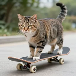 Cat on a skateboard, realistic, 8k, digital photography