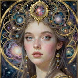 detailed!! realistic beautiful young groovypunk!! queen of andromeda galaxy. face portrait. art nouveau, symbolist!!, visionary!!, baroque, giant fractal details. horizontal symmetry by zdzisław beksinski, iris van herpen, raymond swanland and alphonse mucha!!!. highly detailed, hyper - real, beautiful