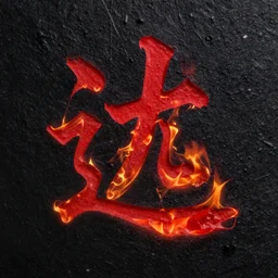 close up red calligraghy inspired by fire on a black wall, 5 0 mm