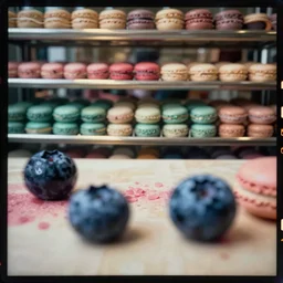 kodak portra 4 0 0, wetplate, muted colours, 5 0 0 mm lens, 2 0 2 0 s award winning colour portrait of a deep insight inside a 2 0 2 0 s macarons confiserie in new york by saul leiter, insanely detailed, insanely intricate, depth of field, motion blur, vivid colours, blueberry
