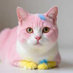 cat, pink, yellow, blue