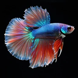 ornate multicolored gown inspired by crowntail betta splendens flowing fins