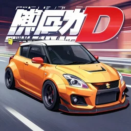 Suzuki Swift Sport with widebody kit in the style of Initial D, Anime art,