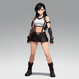 full body shot of tifa lockhart with black hair, red eyes, concept art trending on artstation