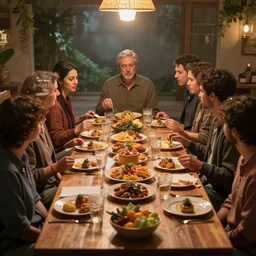 they gathered for the feast,, highly detailed vfx, cinematic, volumetric lighting,