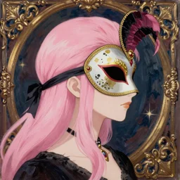 anime, mage, vogue, intricate oil painting, trending on artstation, john singer sargent, greg rutkowski, side profile, pink hair, masquerade, mask