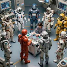 operation, diverse medical cybersuits, from above, macro, wide wide angle, vivid, elaborate, highly detailed, beautiful lighting