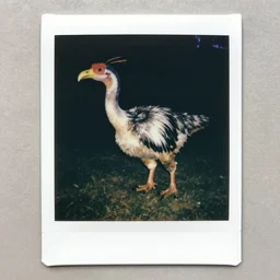 polaroid of a feathered dinosaur