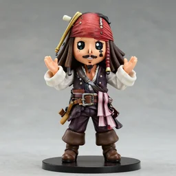 a anime nendoroid of captain jack sparrow full body hyperdetalied product photo, cute pose, osamu tezuka, macoto takahashi, chibi,, q posket, 8 k realistic, 3 d, cryengine, two hands, symmetrical face, exquisite, charming smile, charming eyes, two hands, sharp focus, artstion, frostbite engine