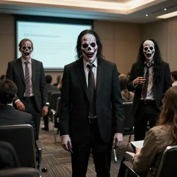 horror movie slashers at a business conference. stock photo hd