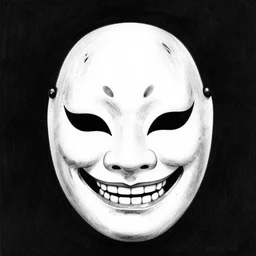smiling oni mask, junji ito, ink, drawing, black and white, terrifying, nightmare fuel, horror, horrifying, scary