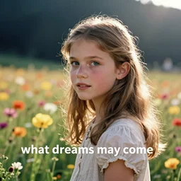 over the shoulder film still of a young girl in a field of flowers from the movie'what dreams may come'
