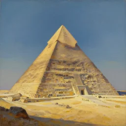 a beautiful painting of a pyramide in a serene landscape, atompunk