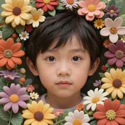 very beautiful portrait of an extremely cute and adorable kid surrounded by flower composition, smooth, perfect face, fantasy, character design by mark ryden and pixar and hayao miyazaki, sharp focus, concept art, intricate detail, cinematic lighting, hyperrealistic, 5 0 mm, diorama macro photography, 8 k, nature