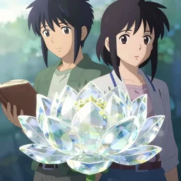 a comic book style crystal lotus by yusuke murata and makoto shinkai, anime, cel shaded, unreal engine, highly detailed, iridescent, artstation, pixiv, reflective, volumetric lighting, soft glow