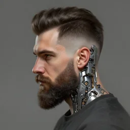 a bearded man side part fade, sci - fi mechanical parts digital painting by ilya kuvshinov greg rutkowski wlop james j