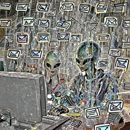 alien using a computer to check her email submerged in translucent goo, over the shoulder perspective, in 1 9 8 5, y 2 k cybercore, industrial photography, still from a kiyoshi kurosawa movie