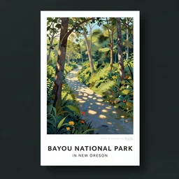 a tourism poster of bayou national park in new orleans, by evelyn abelson, featured on dribble, regionalism, digital illustration, wallpaper, poster art