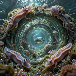 mollis, gekkolings, aliena, by peter mohrbacher, vortices micro water, unspaceship, fluida, the omni, retro futurism, nudibranch, gelatin brains, fluox symbiosi crusta, octane render, chaos, gelatinosis glass, phantastica, gekko soles, lush layered, artificia, biomechanical fauna