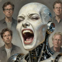 the wrath of the seven deadly sins as an i robot screaming, close - up portrait, intricate, elegant, volumetric lighting, scenery, digital painting, highly detailed, artstation, sharp focus, illustration, concept art, luis rollo, ruan jia, steve mccurry, john berkey