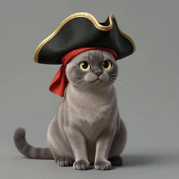 gray burmese cat in pirate tricorn, artstation, fantasy