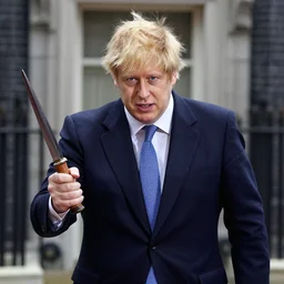 boris johnson wielding various weapons
